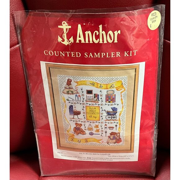Anchor Counted Cross Stitch Kit PSC25 Victorian Birth Sampler Teddy Bear Bunny - Picture 1 of 2